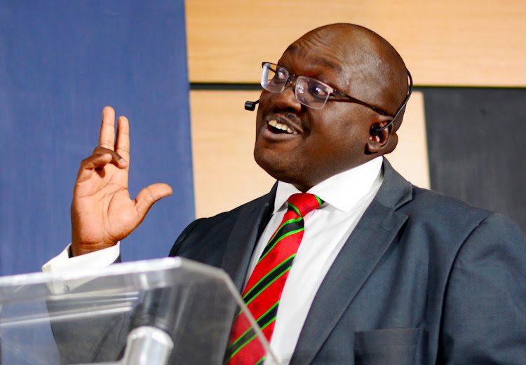 KRU chairman Oduor Gangla gestures during the Kenya Rugby Union Chairman candidates' debate at Strathmore University on March 7,2019.PHOTO-ERICK BARASA